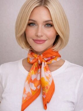 Floral Orange Silk-Look Neck Scarf for Women